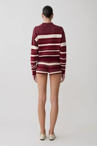 Pantalones cortos de punto Philly Stripe – Burdeos/Crema Pantalones cortos de punto Philly Stripe – Burdeos/Crema