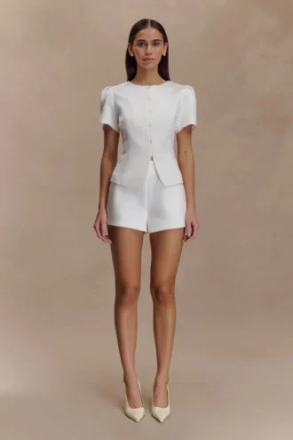 Pantalones cortos de satén Anne – Blanco Pantalones cortos de satén Anne – Blanco