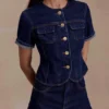 Partes de arriba ajustadas de denim de pantalones cortos Marge – Azul índigo Partes de arriba ajustadas de denim de pantalones cortos Marge – Azul índigo
