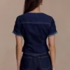 Partes de arriba ajustadas de denim de pantalones cortos Marge – Azul índigo Partes de arriba ajustadas de denim de pantalones cortos Marge – Azul índigo