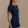 Partes de arriba ajustadas de denim de pantalones cortos Marge – Azul índigo Partes de arriba ajustadas de denim de pantalones cortos Marge – Azul índigo