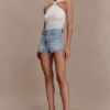 Pantalones cortos Denim de talle medio Erin – Azul claro lavado Pantalones cortos Denim de talle medio Erin – Azul claro lavado