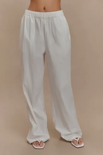 Pantalones de algodón Campbell de pierna ancha – Blanco