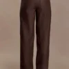 Pantalones de cintura media de imitación de cuero Theo – Chocolate oscuro Pantalones de cintura media de imitación de cuero Theo – Chocolate oscuro