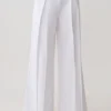 Pantalones de lino de talle medio y pierna ancha Raya – Blanco