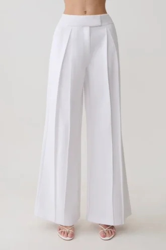 Pantalones de lino de talle medio y pierna ancha Raya – Blanco