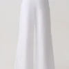 Pantalones de lino de talle medio y pierna ancha Raya – Blanco