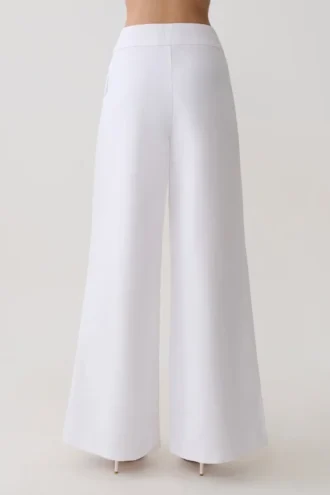 Pantalones de lino de talle medio y pierna ancha Raya – Blanco