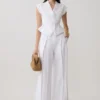 Pantalones de lino de talle medio y pierna ancha Raya – Blanco