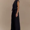 Pantalones de lino de talle medio y pierna ancha Raya – Negro