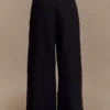 Pantalones de lino de talle medio y pierna ancha Raya – Negro