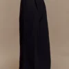 Pantalones de lino de talle medio y pierna ancha Raya – Negro