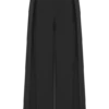 Pantalones de lino de talle medio y pierna ancha Raya – Negro