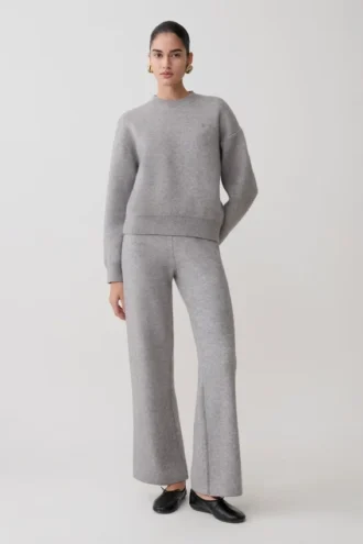 Pantalones de pierna ancha de punto Evan – Gris jaspeado