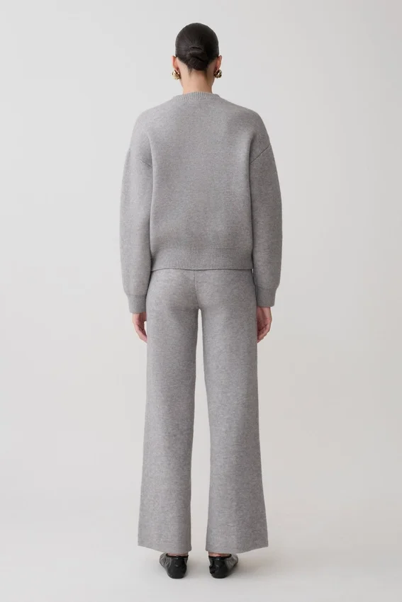 Pantalones de pierna ancha de punto Evan – Gris jaspeado Pantalones de pierna ancha de punto Evan – Gris jaspeado