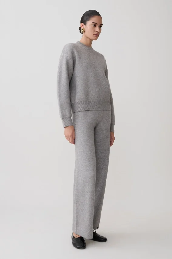 Pantalones de pierna ancha de punto Evan – Gris jaspeado Pantalones de pierna ancha de punto Evan – Gris jaspeado