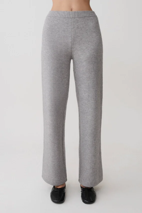 Pantalones de pierna ancha de punto Evan – Gris jaspeado Pantalones de pierna ancha de punto Evan – Gris jaspeado