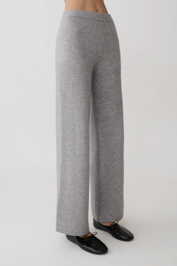 Pantalones de pierna ancha de punto Evan – Gris jaspeado Pantalones de pierna ancha de punto Evan – Gris jaspeado