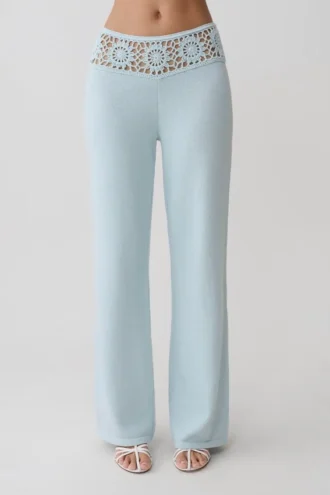 Pantalones de pierna recta con cintura de ganchillo Miley – Azul aguamarina claro