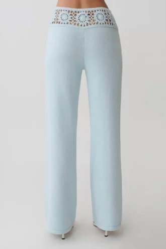 Pantalones de pierna recta con cintura de ganchillo Miley – Azul aguamarina claro