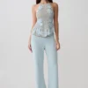 Pantalones de pierna recta con cintura de ganchillo Miley – Azul aguamarina claro
