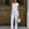Pantalones de pierna recta Violeta – Marfil