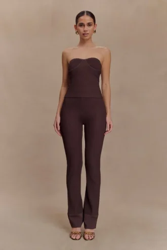 Pantalones de punto acanalado Elodie – Chocolate