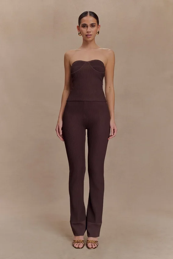 Pantalones de punto acanalado Elodie – Chocolate Pantalones de punto acanalado Elodie – Chocolate