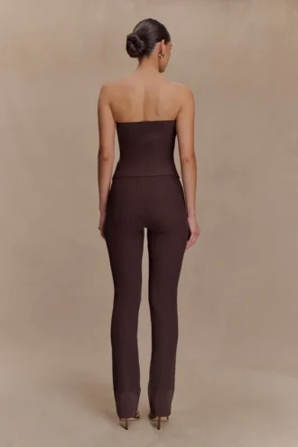 Pantalones de punto acanalado Elodie – Chocolate