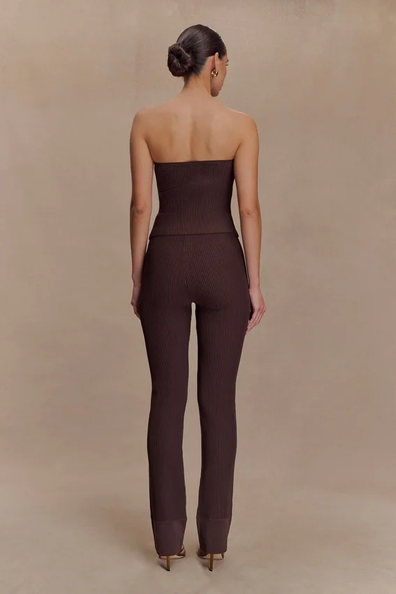 Pantalones de punto acanalado Elodie – Chocolate Pantalones de punto acanalado Elodie – Chocolate