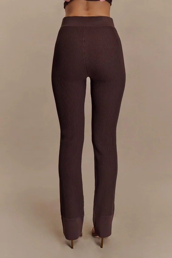 Pantalones de punto acanalado Elodie – Chocolate Pantalones de punto acanalado Elodie – Chocolate