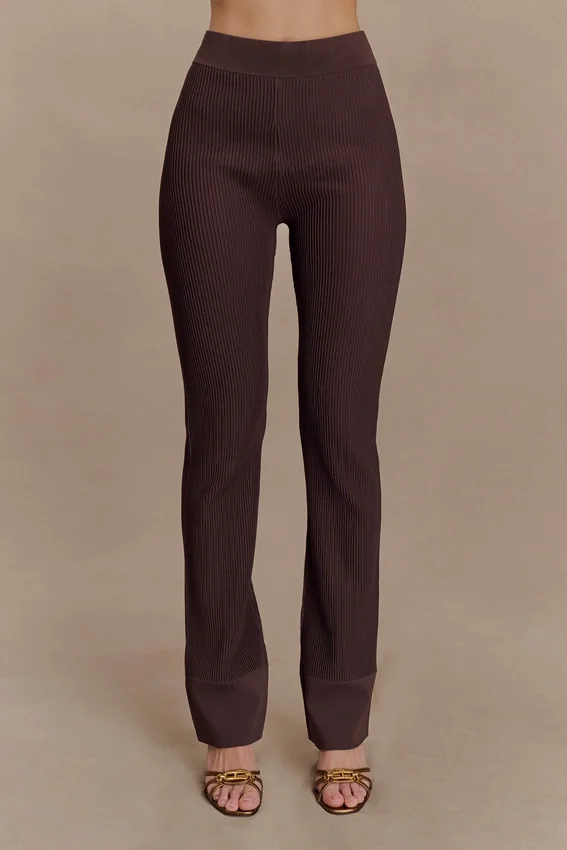 Pantalones de punto acanalado Elodie – Chocolate Pantalones de punto acanalado Elodie – Chocolate