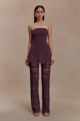 Pantalones de punto de ganchillo Trena – Chocolate