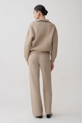 Pantalones de punto de pierna ancha Evan – Beige jaspeado