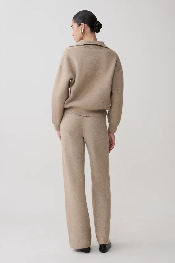 Pantalones de punto de pierna ancha Evan – Beige jaspeado Pantalones de punto de pierna ancha Evan – Beige jaspeado