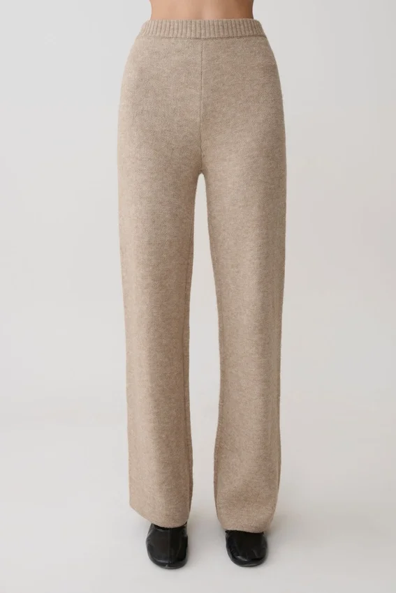 Pantalones de punto de pierna ancha Evan – Beige jaspeado Pantalones de punto de pierna ancha Evan – Beige jaspeado