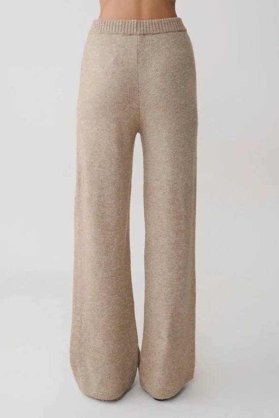 Pantalones de punto de pierna ancha Evan – Beige jaspeado Pantalones de punto de pierna ancha Evan – Beige jaspeado