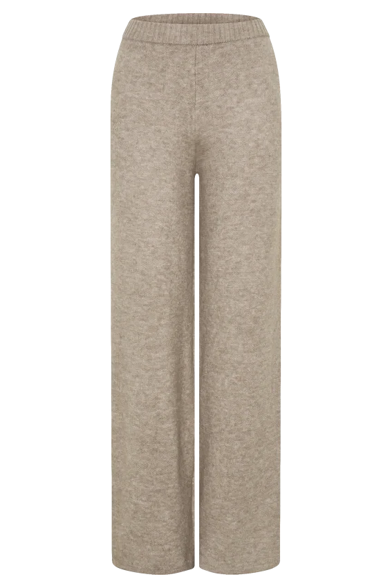 Pantalones de punto de pierna ancha Evan – Beige jaspeado Pantalones de punto de pierna ancha Evan – Beige jaspeado