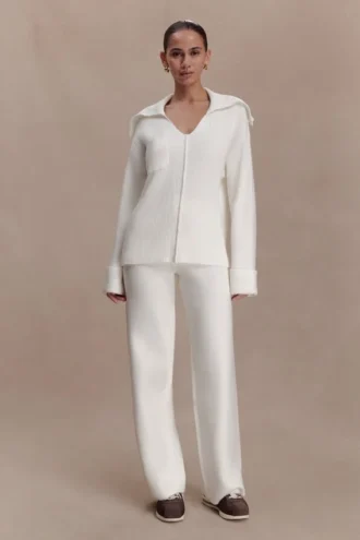 Pantalones de punto de pierna recta Kerrymae – Blanco roto