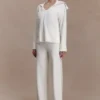Pantalones de punto de pierna recta Kerrymae – Blanco roto