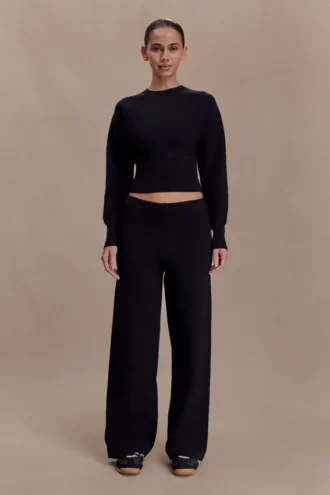 Pantalones de punto de pierna recta Kerrymae – Negro