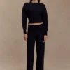 Pantalones de punto de pierna recta Kerrymae – Negro