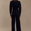 Pantalones de punto de pierna recta Kerrymae – Negro
