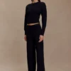 Pantalones de punto de pierna recta Kerrymae – Negro