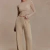 Pantalones de punto fruncidos de mezcla de seda Frannie – Arena
