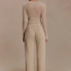 Pantalones de punto fruncidos de mezcla de seda Frannie – Arena