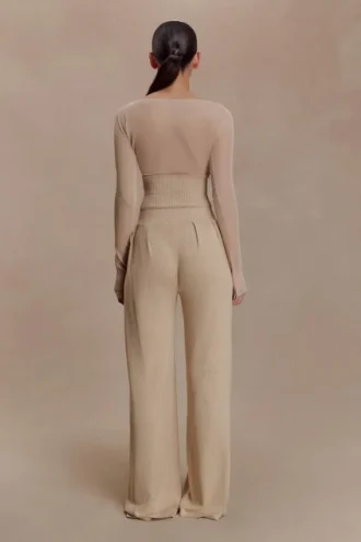 Pantalones de punto fruncidos de mezcla de seda Frannie – Arena
