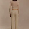 Pantalones de punto fruncidos de mezcla de seda Frannie – Arena