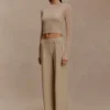 Pantalones de punto fruncidos de mezcla de seda Frannie – Arena