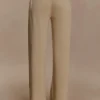 Pantalones de punto fruncidos de mezcla de seda Frannie – Arena